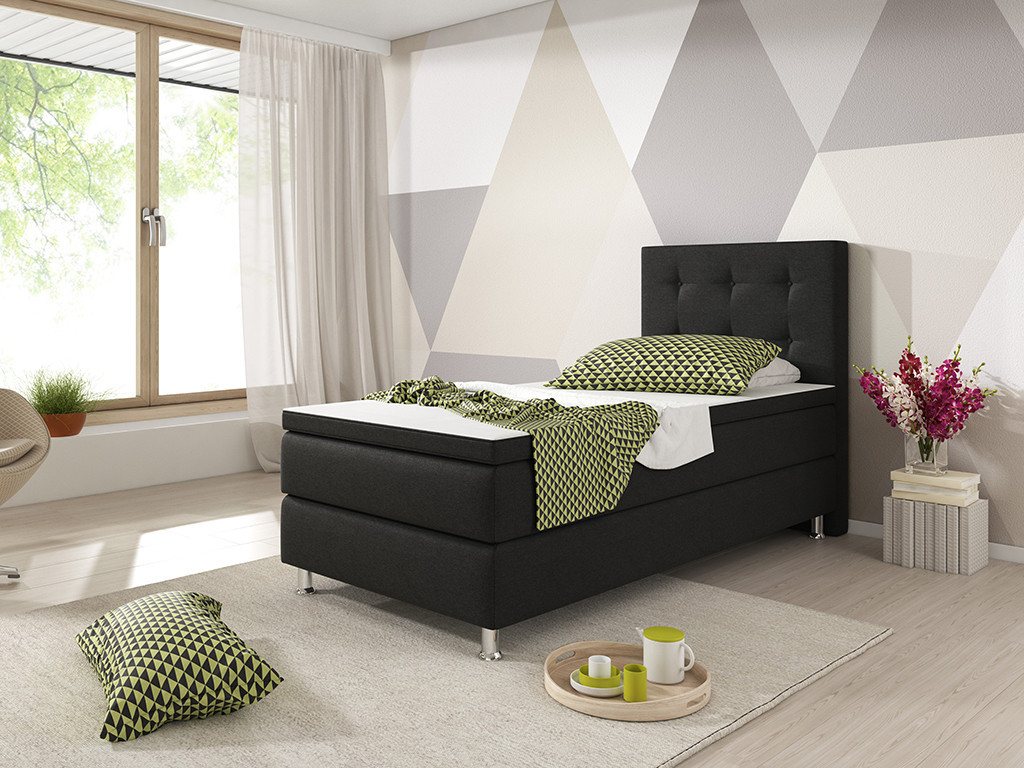 inter Boxspringbett Köln 90x200 cm Webstoff mit 7 Zonen Taschenfederkern und Topper (90x200 cm, Schwarz mit 7 Zonen Taschenfederkernmatratze inkl. Topper), Tasc – Bild 2 von 5