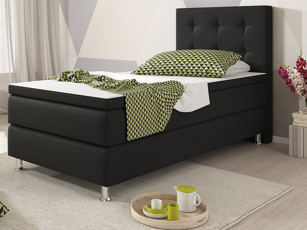 inter Boxspringbett Köln 90x200 cm Webstoff mit 7 Zonen Taschenfederkern und Topper (90x200 cm, Schwarz mit 7 Zonen Taschenfederkernmatratze inkl. Topper), Tasc – Bild 3 von 5