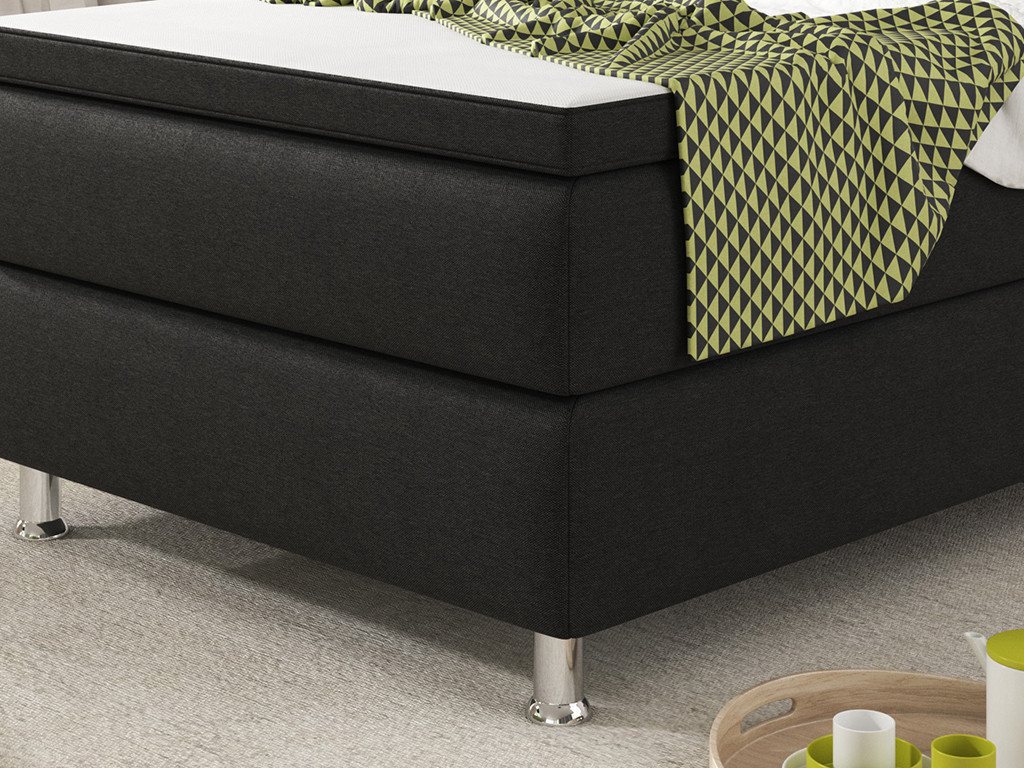 inter Boxspringbett Köln 90x200 cm Webstoff mit 7 Zonen Taschenfederkern und Topper (90x200 cm, Schwarz mit 7 Zonen Taschenfederkernmatratze inkl. Topper), Tasc – Bild 5 von 5