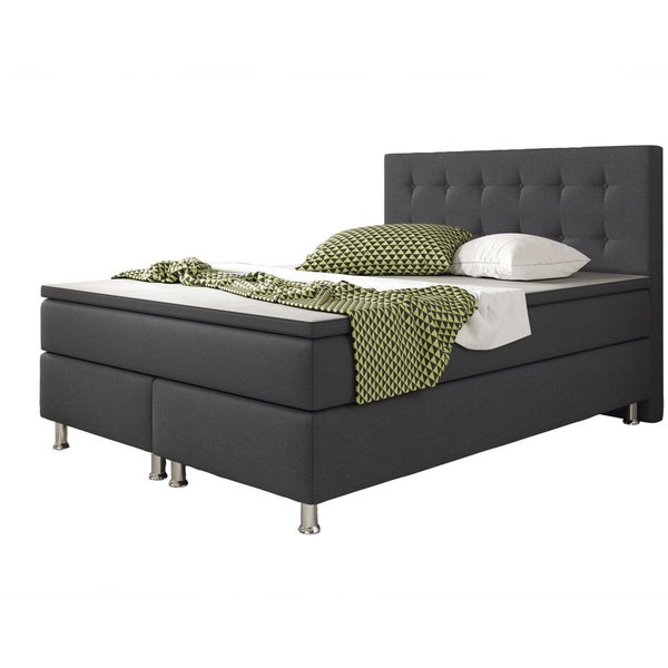 inter Boxspringbett Boxspringbett Köln Webstoff mit 7 Zonen Taschenfederkern und Topper (140x200 cm, Anthrazit inkl. 7 Zonen Taschenfederkernmatratze und Topper