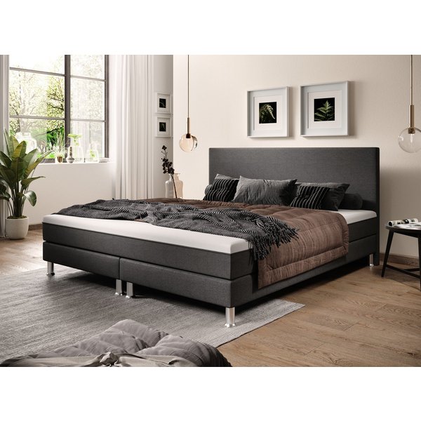 inter Boxspringbett Sunny Webstoff mit 7 Zonen Taschenfederkernmatratzen und Topper-Optik (180x200 cm, Anthrazit mit 7 Zonen Taschenfederkernmatratzen und Toppe