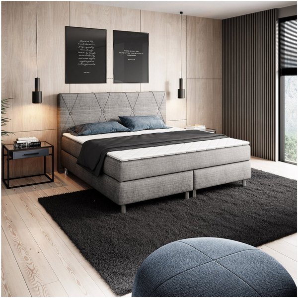 inter Boxspringbett Tokio mit 7 Zonen Taschenfederkernmatratzen inkl. Topper (180x200 cm, Anthrazit mit 7 Zonen Taschenfederkernmatratzen und Topper), Taschenfe