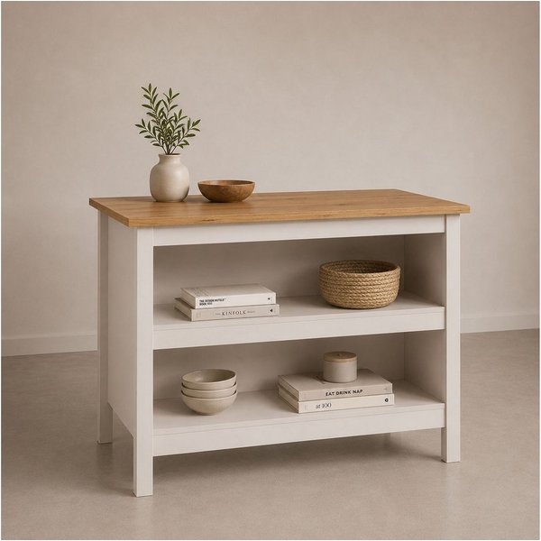 Inter Link Bartisch Pienza, multifunktional für Küche & Essbereich, im Skandi Look (1-St), Kücheninsel mit Regalböden, Platz für 2 Hocker, Kaschmir, 124x75x91 c