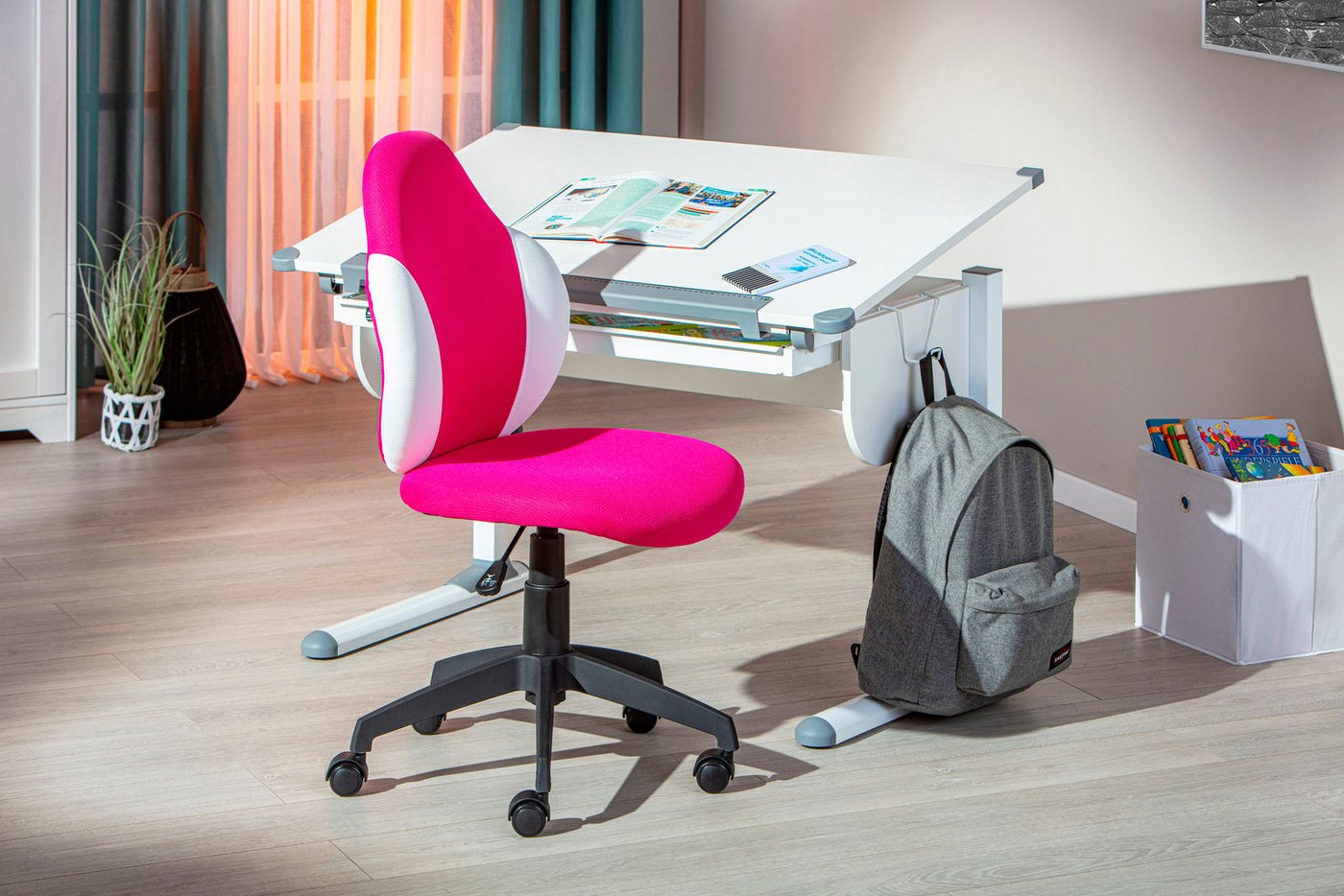Inter Link Bürostuhl Jessi, Kinderdrehstuhl, ergonomisch, höhenverstellbar, Drehstuhl, Kinderbürostuhl mit rollen, Drehstuhl 360° drehbar, in bunten Farben – Bild 2 von 5
