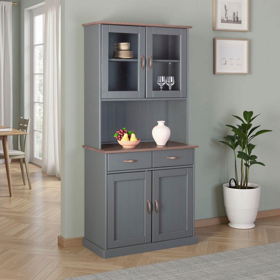 Inter Link Buffet Luzerna Kiefer Massivholz, FSC, Küchenschrank, Vitrinenschrank Geschirrschrank im Landhausstil, BxTxH: 90 x 45 x 190 cm – Bild 2 von 5
