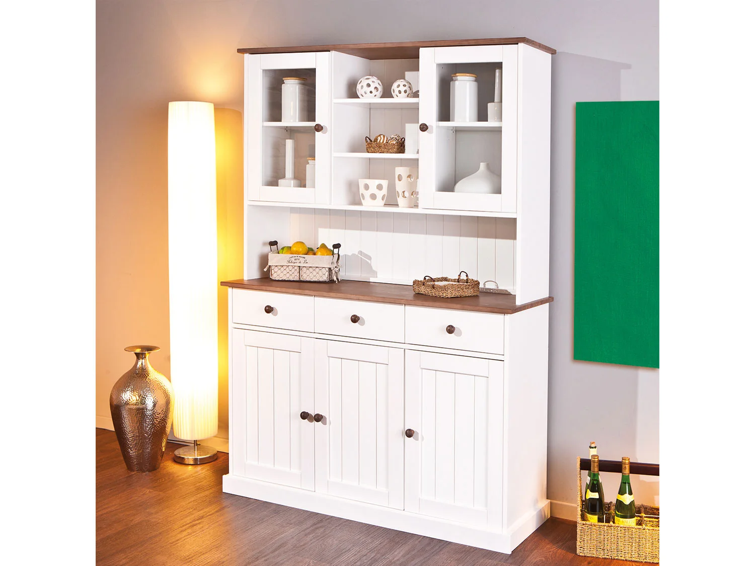 INTER LINK Buffet Westerland (Mit 3 Schubladen & 5 Drehtüren, weiß, sepia/braun) – Bild 2 von 4