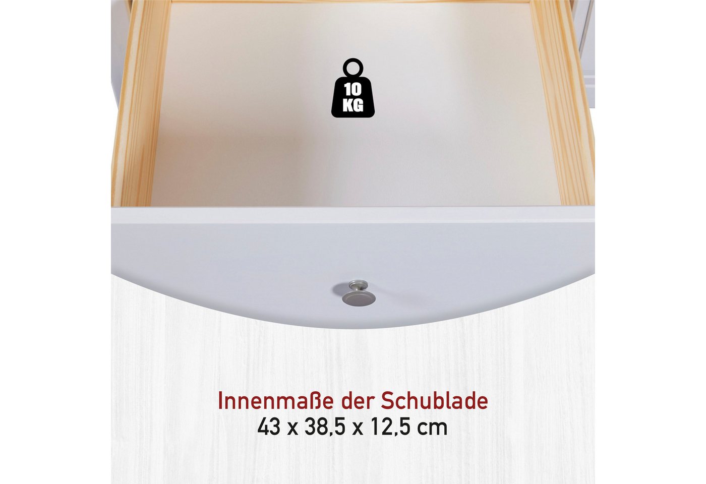 Inter Link Couchtisch Pinora aus massiver Kiefer, weiss lackiert, 110 x 70 x 47 cm (1-St), Salontisch im modernem Skandi Look, mit 2 Schubladen – Bild 4 von 5