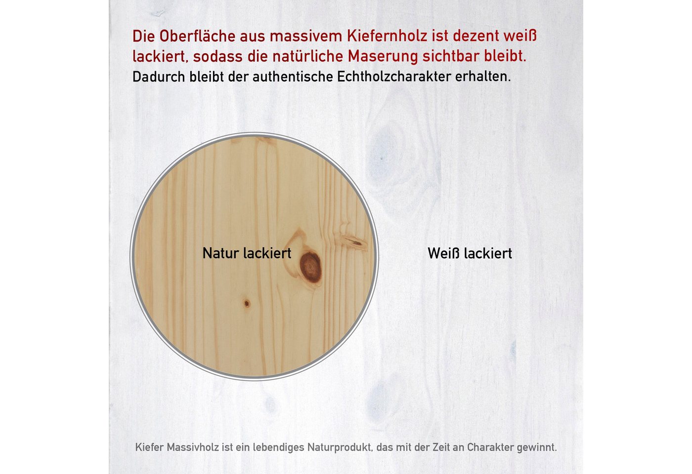 Inter Link Couchtisch Pinora aus massiver Kiefer, weiss lackiert, 110 x 70 x 47 cm (1-St), Salontisch im modernem Skandi Look, mit 2 Schubladen – Bild 5 von 5