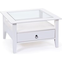 Inter Link Couchtisch Provence, Kiefer Massivholz, Glasplatte & Schublade, Landhausstil (1-St), Wohnzimmertisch, Sofatisch, Stauraum, BxTxH: 75 x 75 x 45 cm