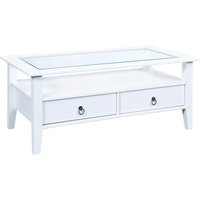 Inter Link Couchtisch Provence, Kiefer Massivholz, Glasplatte & Schublade, Landhausstil, Wohnzimmertisch, Sofatisch, Stauraum, BxTxH: 115 x 60 x 45 cm