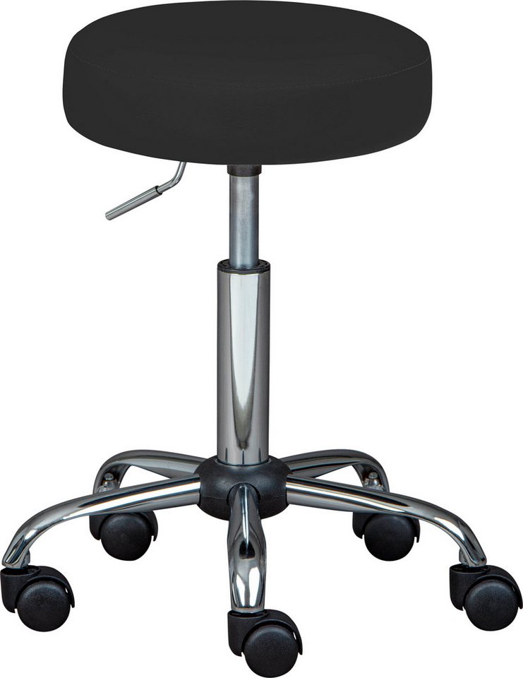 Inter Link Drehstuhl Asra Drehhocker auf Rollen, 360° PU Sitz, Arbeitshocker, Praxishocker mit Metall Fußkreuz, BxTxH: 34 x 34 x 52 cm – Bild 2 von 5