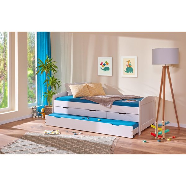 Inter Link Funktionsbett Ulli 90x190, ausziehbare Liegefläche, inkl. Lattenrost, aus Massivholz, Schubladen