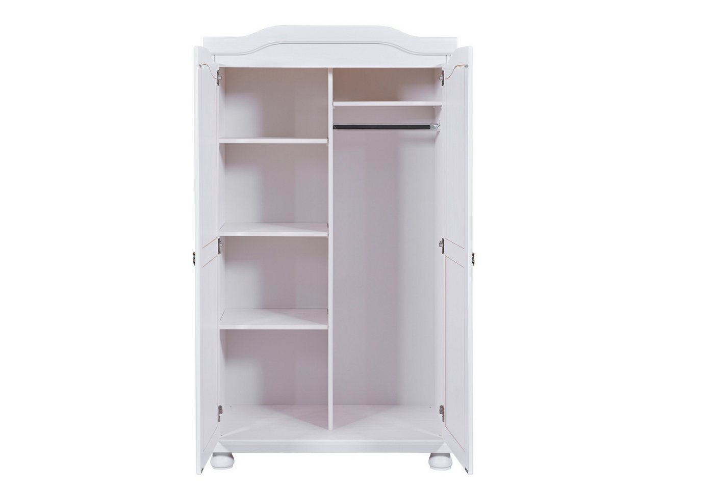 Inter Link Kleiderschrank Hedda Massivholz, mit 5 Fächern, Kleiderstange, weiß lackiert, Landhausstil – Bild 2 von 5