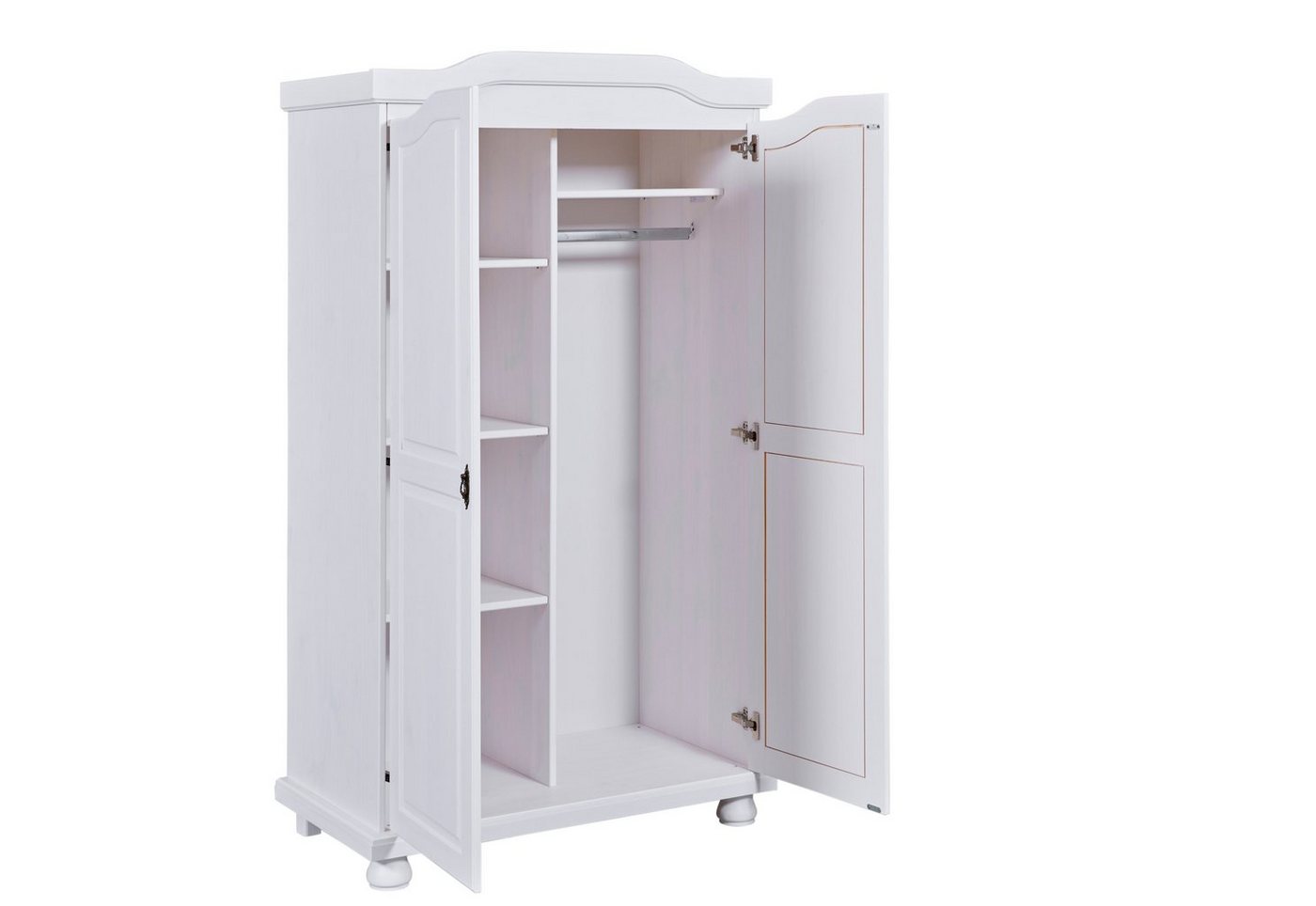 Inter Link Kleiderschrank Hedda Massivholz, mit 5 Fächern, Kleiderstange, weiß lackiert, Landhausstil – Bild 3 von 5
