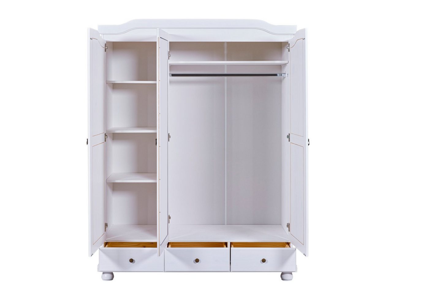 Inter Link Kleiderschrank Kappl Massivholz, 3 Schubladen, Spiegeltür, weiß lackiert, Landhausstil – Bild 2 von 5