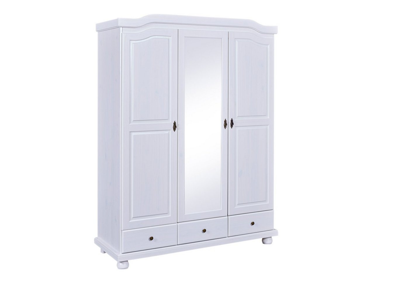 Inter Link Kleiderschrank Kappl Massivholz, 3 Schubladen, Spiegeltür, weiß lackiert, Landhausstil – Bild 3 von 5