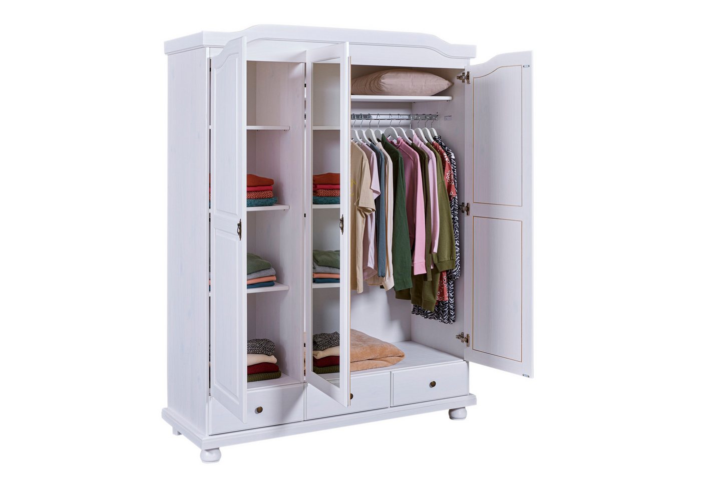 Inter Link Kleiderschrank Kappl Massivholz, 3 Schubladen, Spiegeltür, weiß lackiert, Landhausstil – Bild 5 von 5