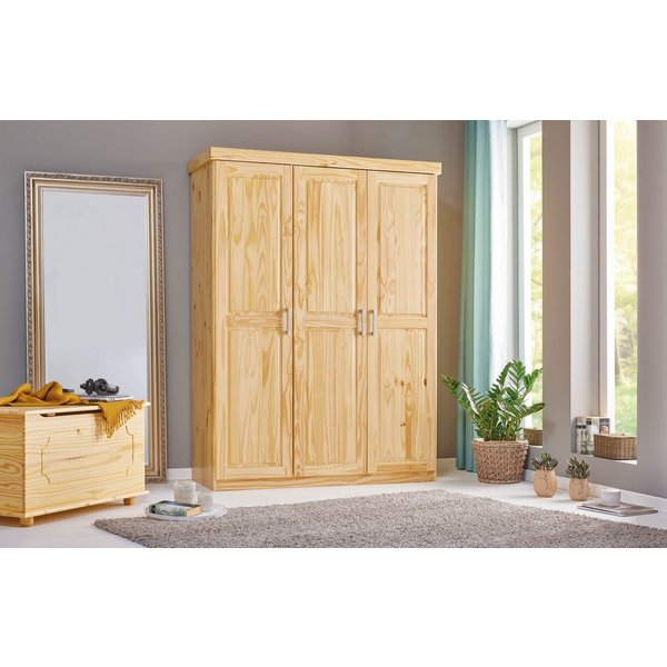 Inter Link Kleiderschrank Pelle Massivholz Schrank Landhausstil, 5 Fächer, Kleiderstange, lackiert