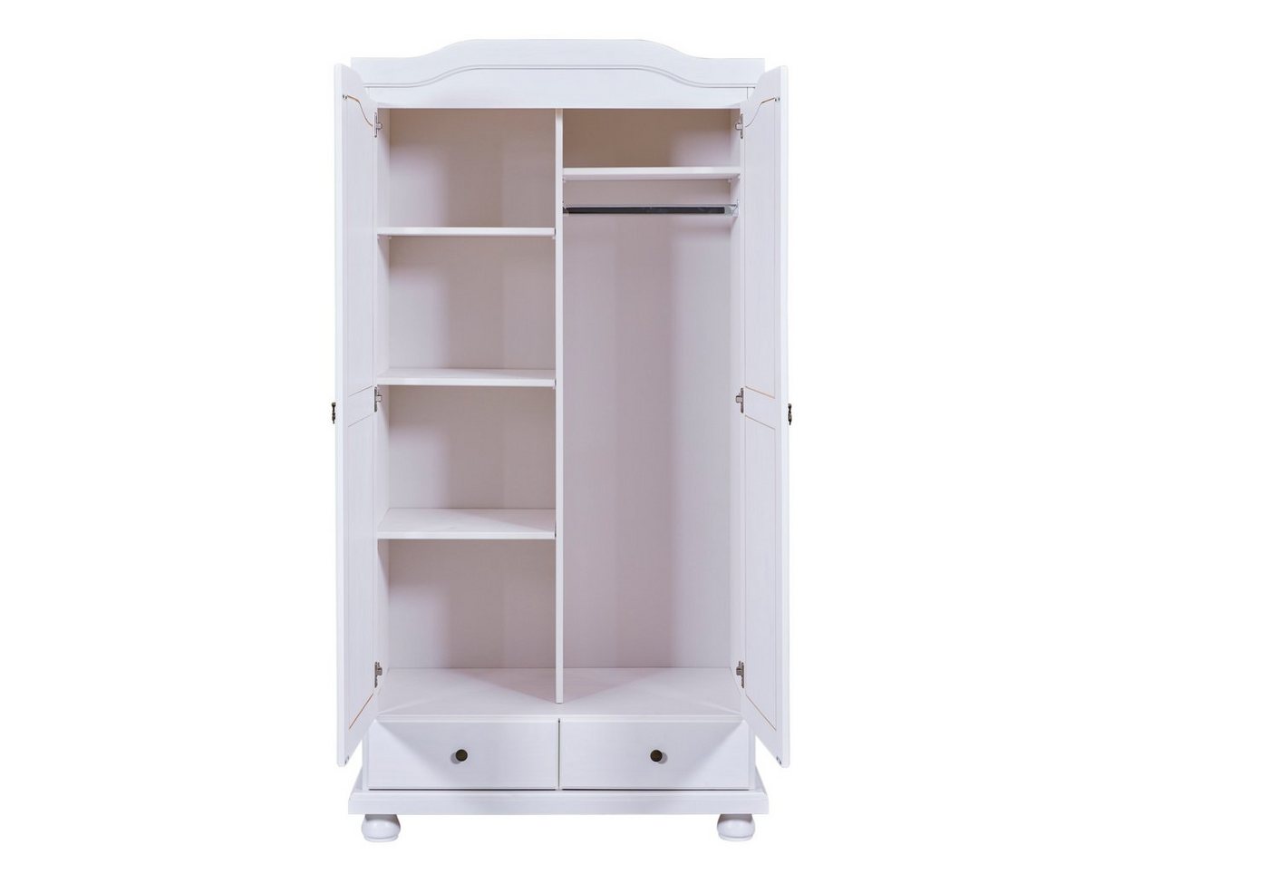 Inter Link Kleiderschrank Reutte Massivholz, 2 Schubladen, Kleiderstange, weiß lackiert, Landhausstil – Bild 2 von 5