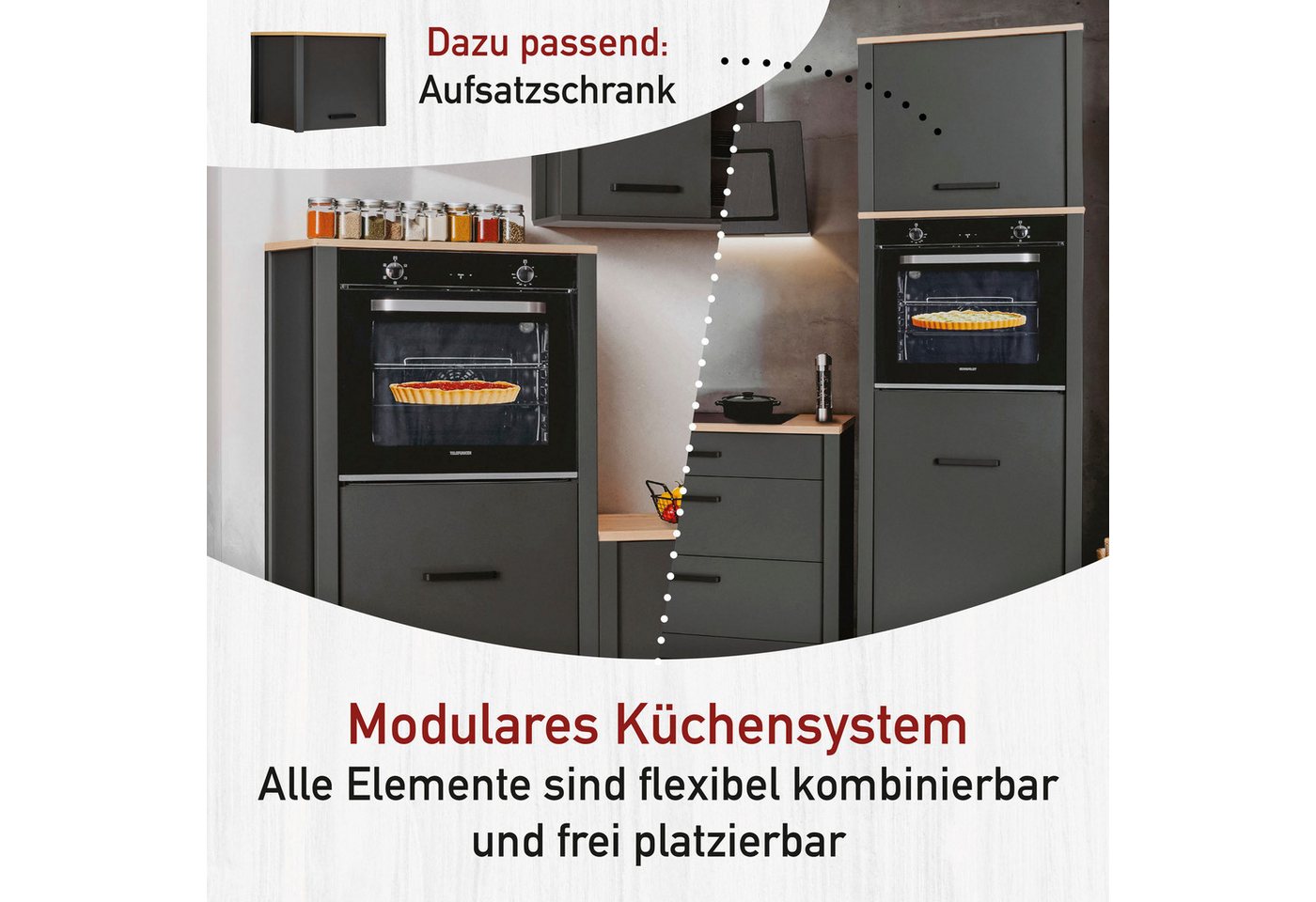 Inter Link Küchenzeile Pienza, Einbauküche, Küchenblock, Küchenmodul, Kompaktküche, Ohne E-Geräte für Spülmaschine Kochfeld Backofen Kühlschrank B: 430 cm – Bild 3 von 5
