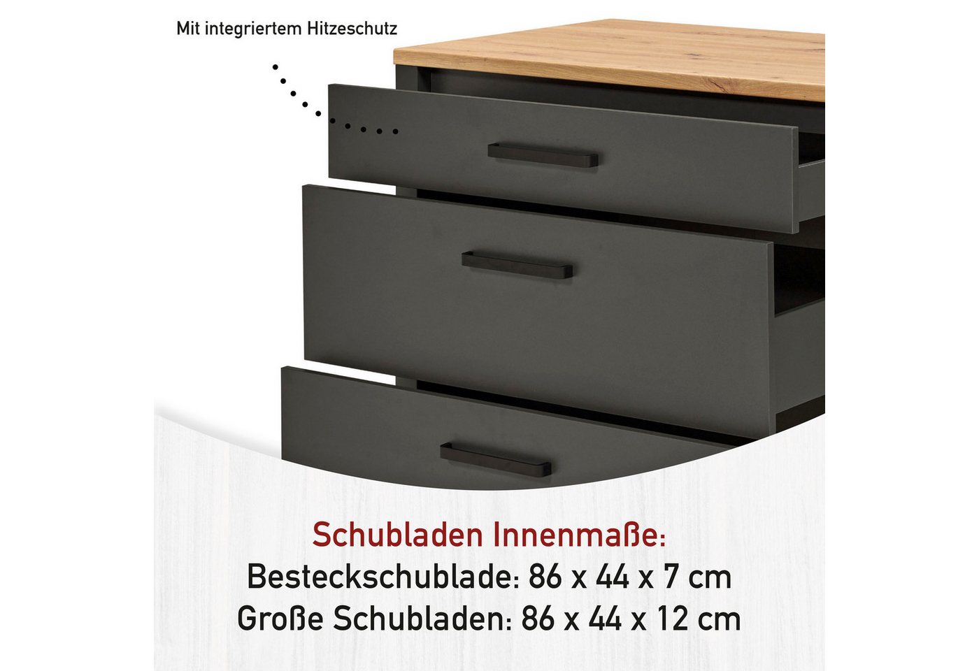 Inter Link Küchenzeile Pienza, Einbauküche, Küchenblock, Küchenmodul, Kompaktküche, Ohne E-Geräte für Spülmaschine Kochfeld Backofen Kühlschrank B: 430 cm – Bild 5 von 5