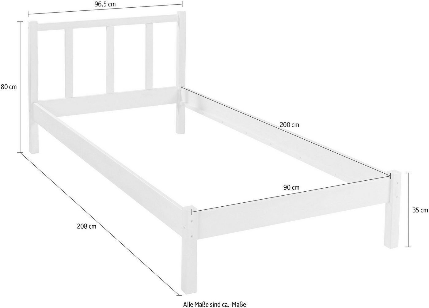 Inter Link Massivholzbett Fredy, Einzelbett, Gästebett, Jugendbett, Kiefer Massiv, ohne Lattenrost, 90 x 200 cm – Bild 5 von 5