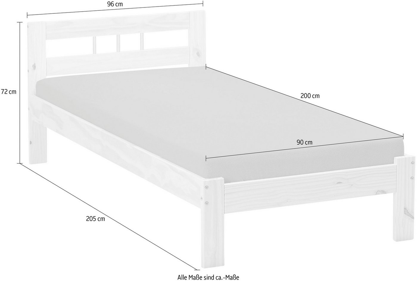 Inter Link Massivholzbett Jana, Einzelbett in Natur, Gästebett, Jugendbett, Kiefer Massiv, ohne Lattenrost, 90 x 200 cm – Bild 4 von 4