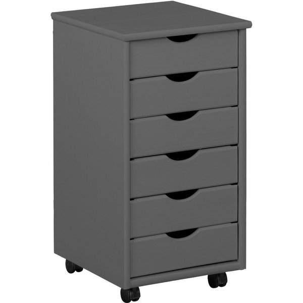 Inter Link Rollcontainer Simon aus massivem Kiefernholz, auf rollen, grau lackiert, (1 St), Bürocontainer mit 6 Schubladen, grifflos, 35 x 39 x 65,6 cm