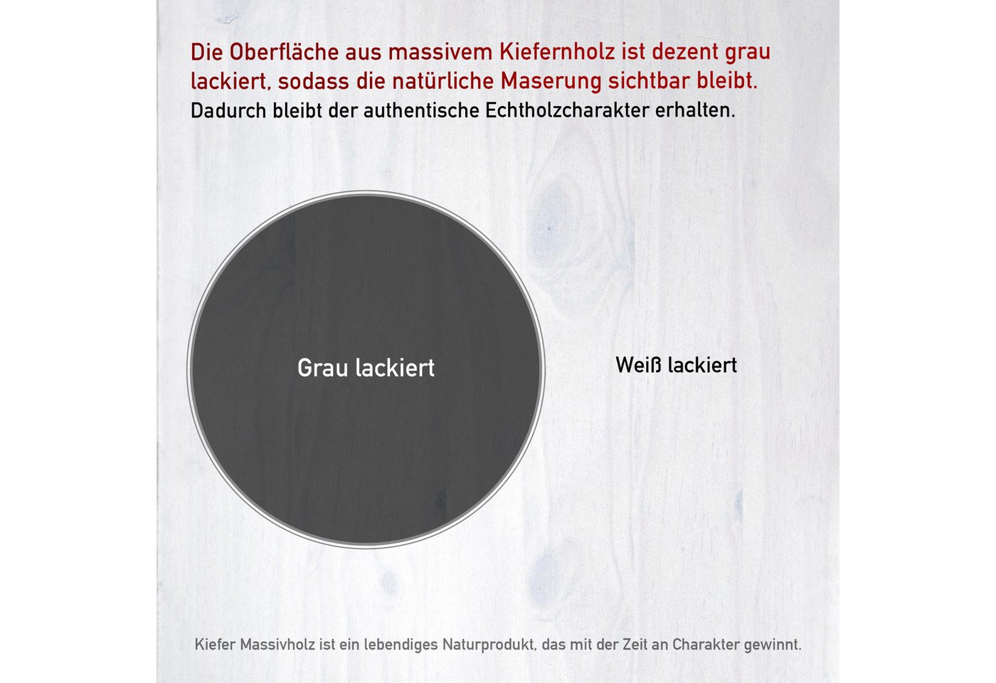 Inter Link Rollcontainer Simon aus massivem Kiefernholz, auf rollen, grau lackiert, (1 St), Bürocontainer mit 6 Schubladen, grifflos, 35 x 39 x 65,6 cm – Bild 4 von 5