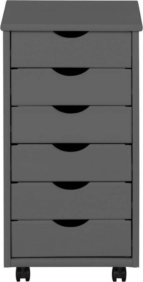 Inter Link Rollcontainer Simon aus massivem Kiefernholz, auf rollen, grau lackiert, (1 St), Bürocontainer mit 6 Schubladen, grifflos, 35 x 39 x 65,6 cm – Bild 5 von 5