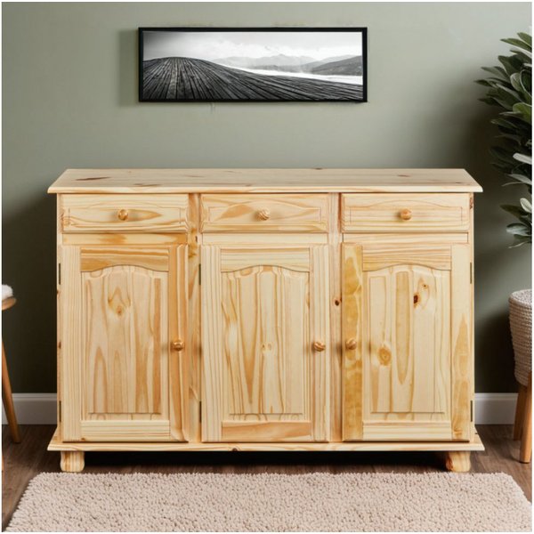 Inter Link Sideboard Alpine Living Kiefer Massivholz, Kommode mit 3 Türen 3 Schubladen (1 St), Anrichte im Landhausstil, BxTxH: 130 x 43 x 87 cm