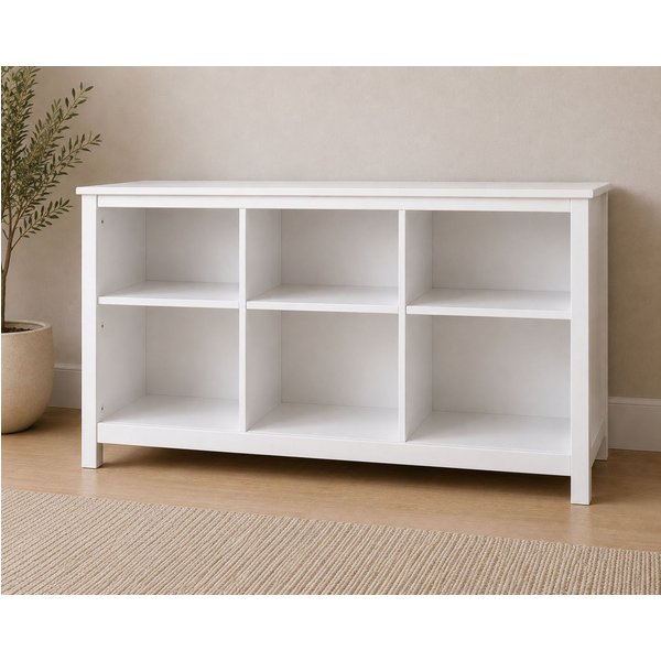 Inter Link Stauraumregal Pinora, Kiefer Massivholz, Weiss, 122 x 45 x 76 cm, 1-tlg., Platz für Faltboxen, 6 Fächer, moderner Skandi Look