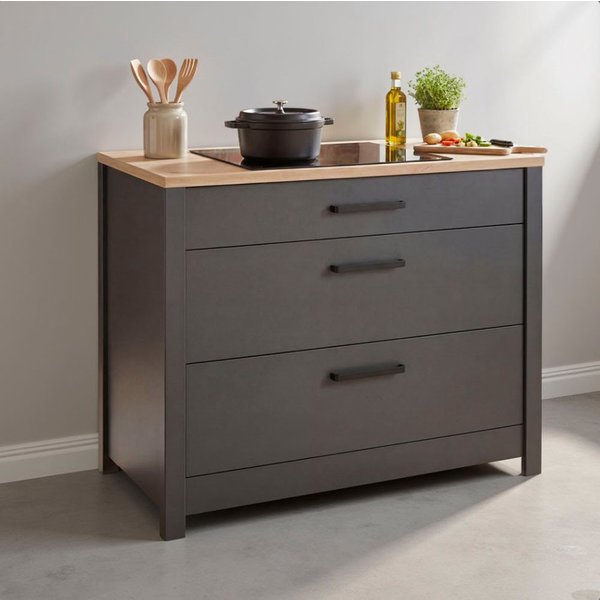 Inter Link Unterschrank Pienza, Küchenschrank, Kochfeldschrank, HPL-Arbeitsplatte, Hitzeschutz (1-St) Für 60/90-cm Kochfeld, Softclose, Füße höhenverstellbar, 1