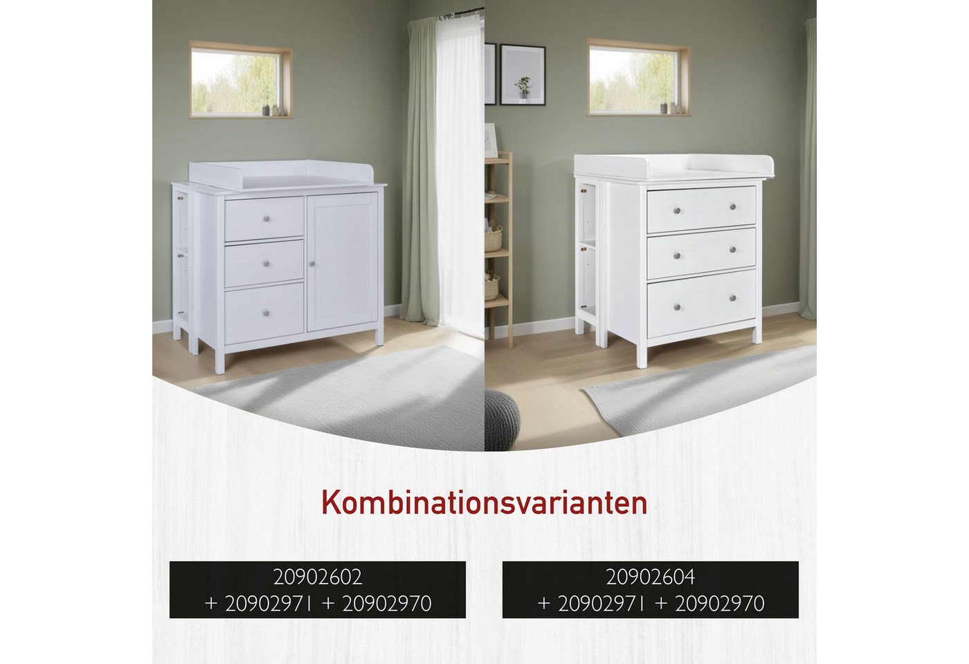 Inter Link Wickelaufsatz Pinora, Kiefer Massivholz, Weiss lackiert, 85x77 cm, Platzsparend und Stabil, moderner Skandi Look – Bild 3 von 5