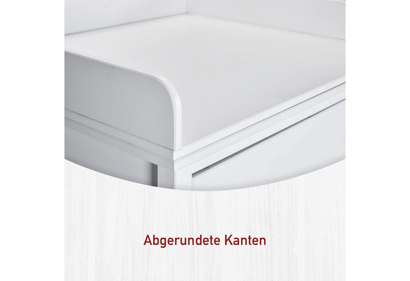 Inter Link Wickelaufsatz Pinora, Kiefer Massivholz, Weiss lackiert, 85x77 cm, Platzsparend und Stabil, moderner Skandi Look – Bild 4 von 5
