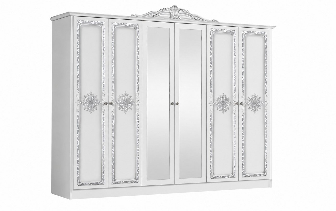 Interdesign24 Schlafzimmer-Set Livia, (im klassischen Barock Stil, 6-Teilig), in Weiß/Silber Hochglanz – Bild 2 von 5