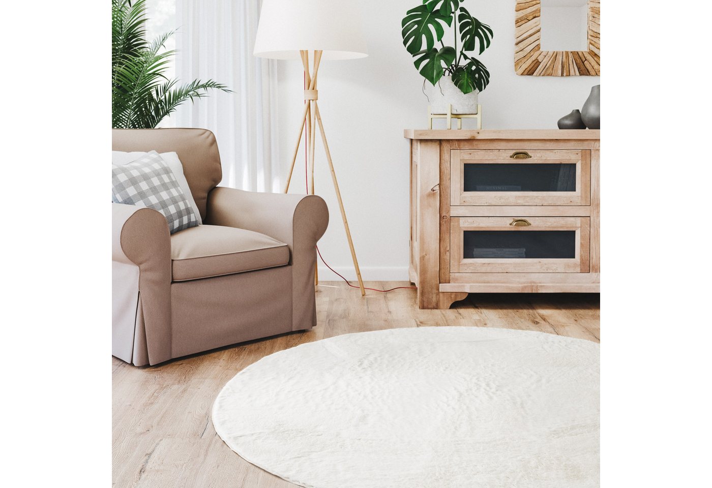 Interiyou Fellteppich Fargo, Rund, Höhe: 11 mm, Teppich Wohnzimmer, waschbar, pflegeleicht, Anti-Rutsch-Rückseite – Bild 2 von 5