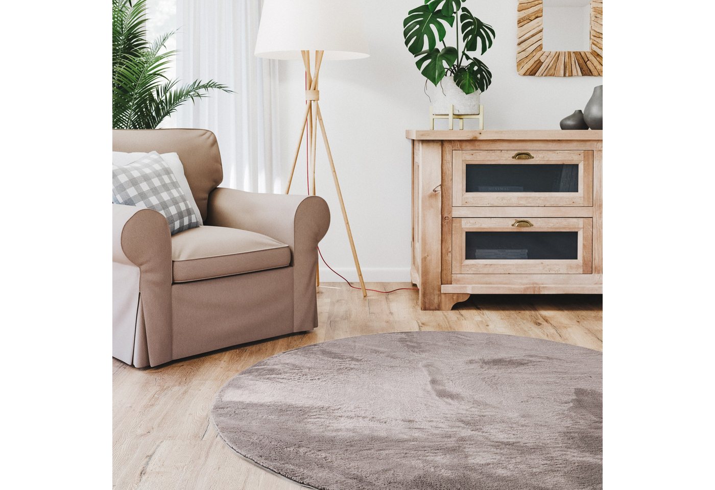 Interiyou Fellteppich Fargo, Rund, Höhe: 11 mm, Teppich Wohnzimmer, waschbar, pflegeleicht, Anti-Rutsch-Rückseite – Bild 2 von 5