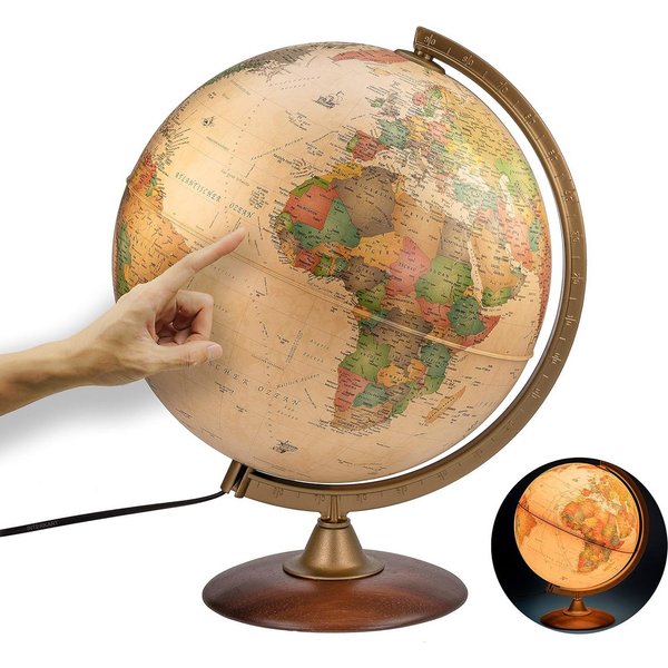 Interkart Landkarten & Globen GmbH Globus Antik-Leuchtglobus 30 cm mit Holzfuß und deutschem Kartenbild