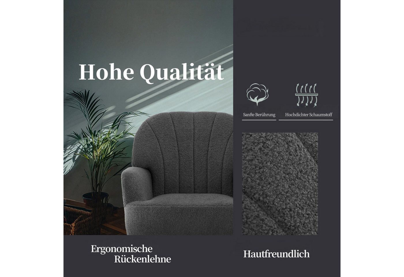 Intimate WM Heart Sessel Einzelsessel, Retro Fernsehsessel mit Metallbeinen, Teddystoff Loungesessel mit Armlehne für Schlafzimmer Wohnzimmer – Bild 2 von 5