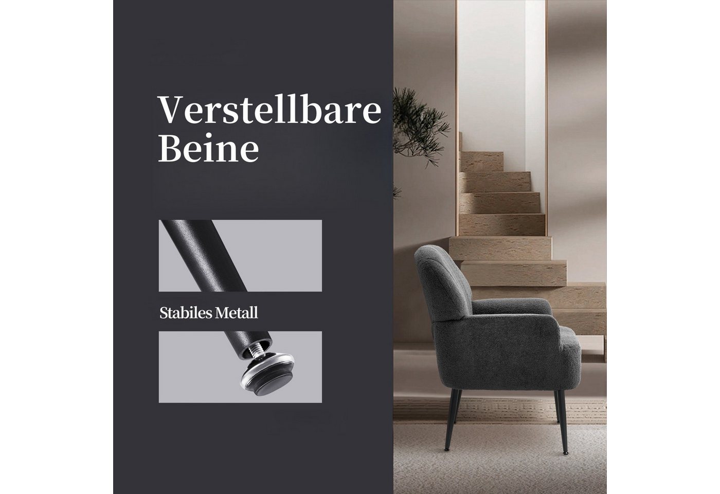 Intimate WM Heart Sessel Einzelsessel, Retro Fernsehsessel mit Metallbeinen, Teddystoff Loungesessel mit Armlehne für Schlafzimmer Wohnzimmer – Bild 3 von 5