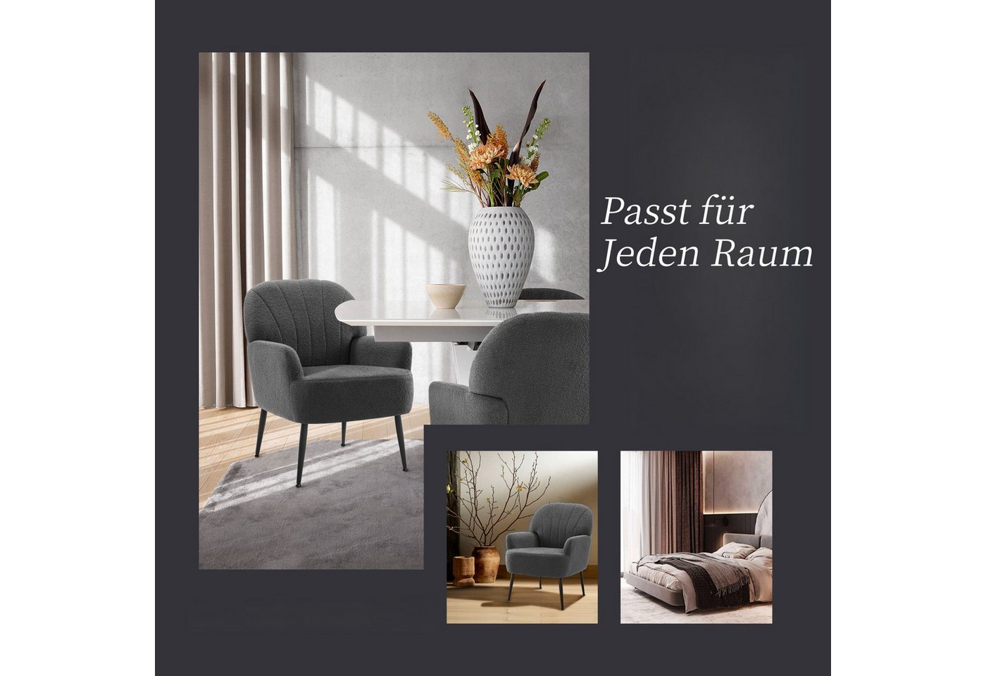Intimate WM Heart Sessel Einzelsessel, Retro Fernsehsessel mit Metallbeinen, Teddystoff Loungesessel mit Armlehne für Schlafzimmer Wohnzimmer – Bild 5 von 5