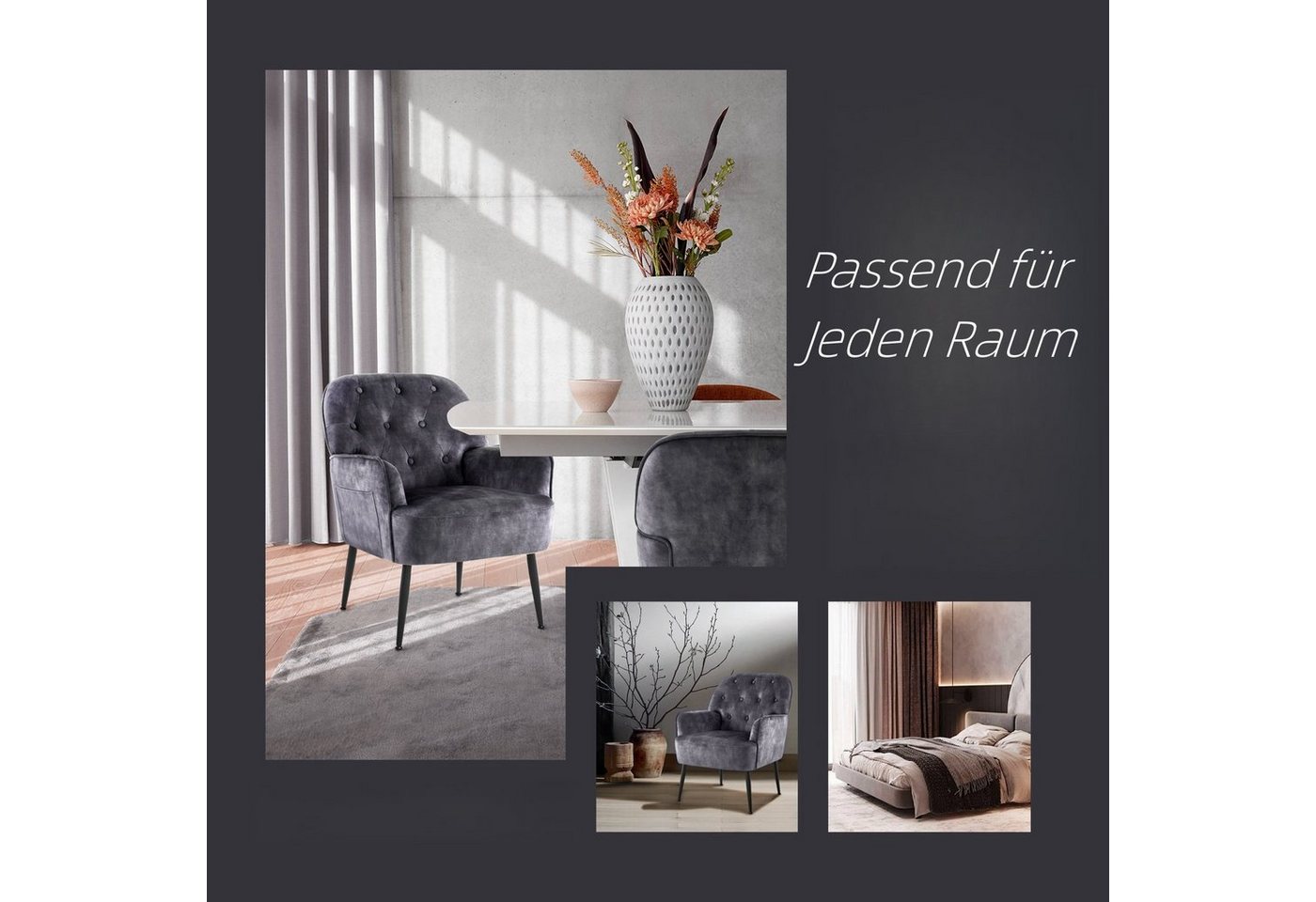 Intimate WM Heart Sessel Einzelsessel, Retro Fernsehsessel mit Metallbeinen, Samt Loungesessel mit Armlehne für Schlafzimmer Wohnzimmer – Bild 5 von 5