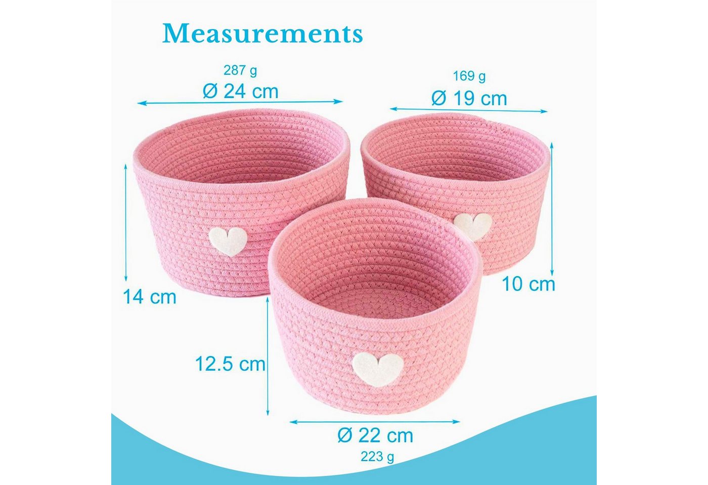 Intirilife Aufbewahrungskorb (Set, 3 St., 3-teiliges Aufbewahrungskorb Set), Aufbewahrungs Körbe Set für Regale Ablagen als Deko – Bild 4 von 5
