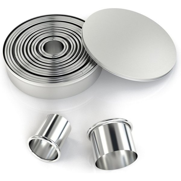 Intirilife Ausstechform, Edelstahl, (12-St), 12-teiliges Ausstechformen Set mit Aufbewahrungsbox Cutter Ringe Rund