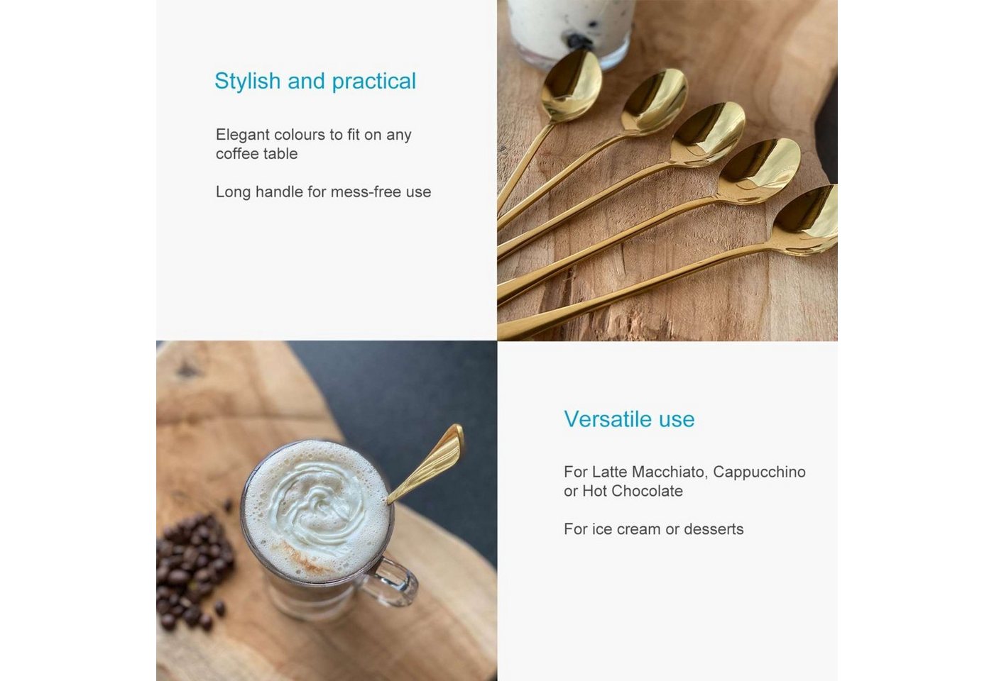Intirilife Dessertlöffel (6 Stück), 6er Set Löffel Dessertlöffel Kaffee Latte Macchiato Longdrinks – Bild 3 von 5