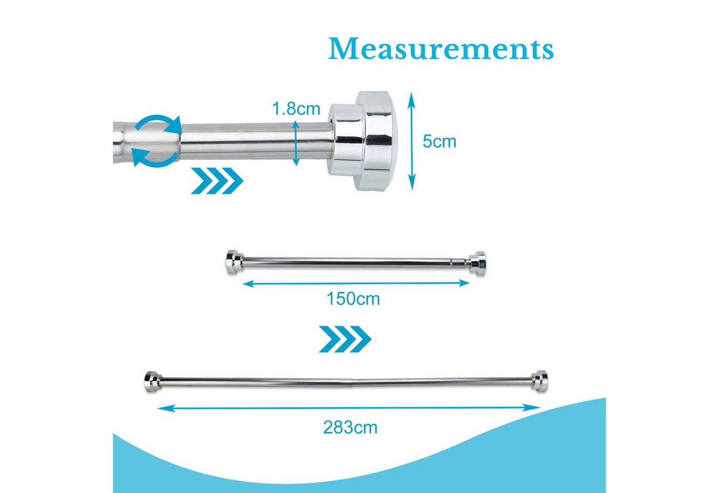 Intirilife Duschvorhangstange, Ø 1.8 mm, geklemmt, Edelstahl, Teleskop Duschstange Duschvorhangstange Ausziehbar Gardinenstange – Bild 4 von 5