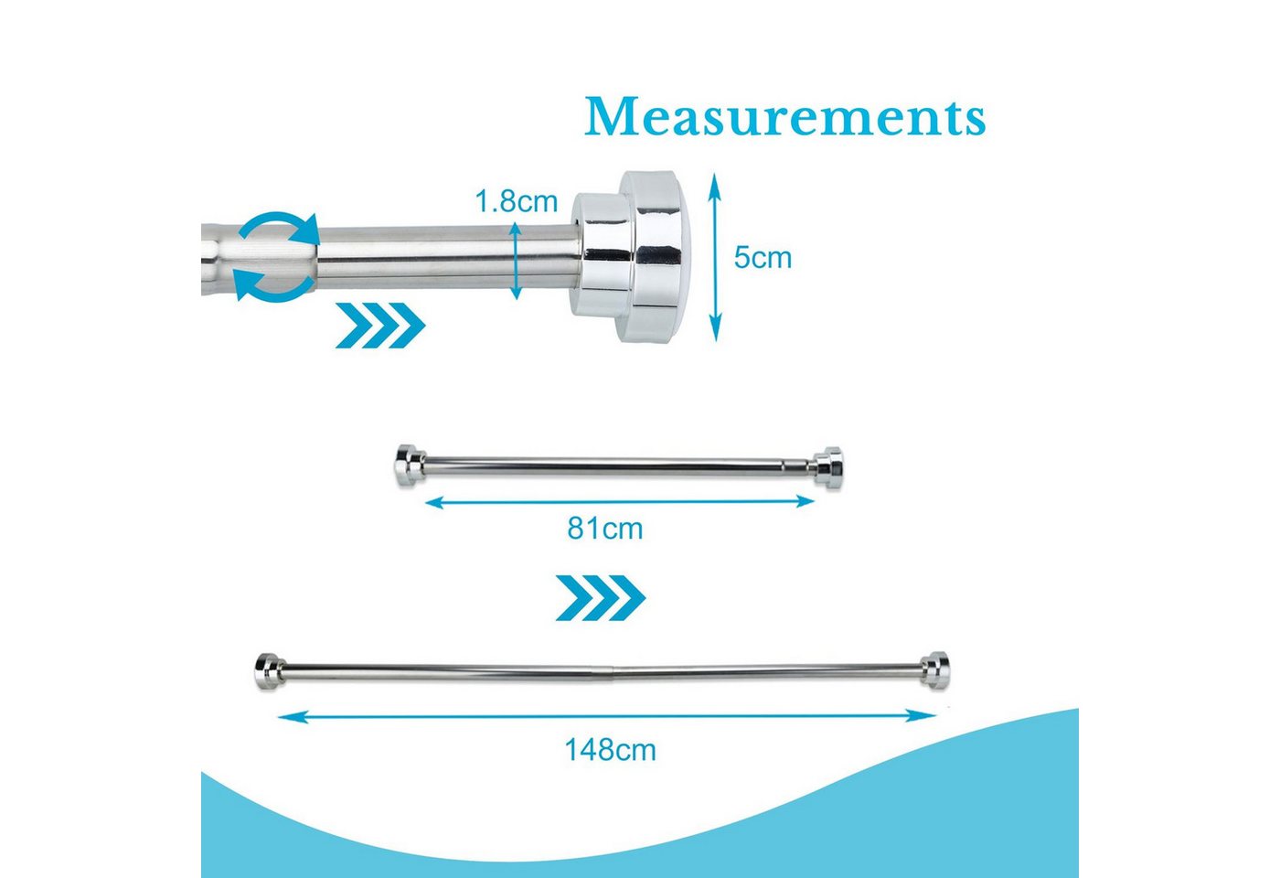 Intirilife Duschvorhangstange, Ø 1.8 mm, geklemmt, Edelstahl, Teleskop Duschstange Duschvorhangstange Ausziehbar Gardinenstange – Bild 4 von 5