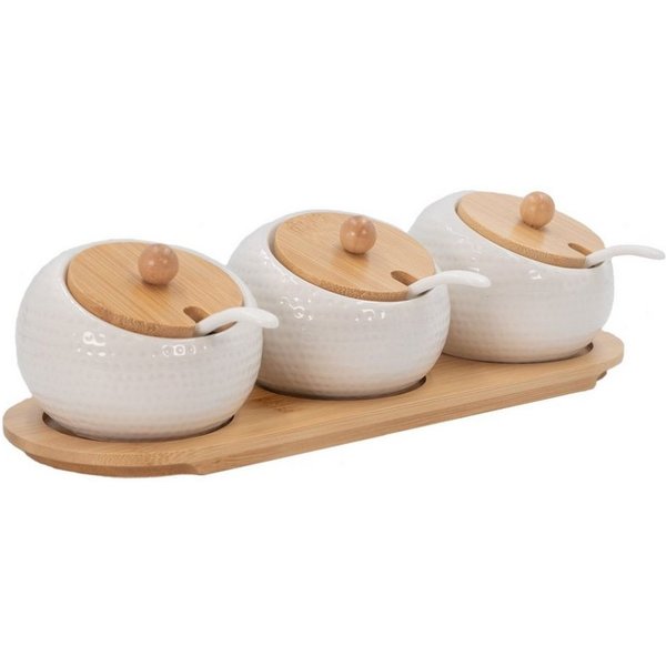 Intirilife Gewürzboard, 10-tlg., 3er Set Gewürzdosen Zuckerdose Porzellanmit Deckel und Löffel