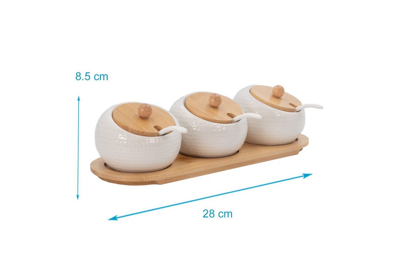 Intirilife Gewürzboard, 10-tlg., 3er Set Gewürzdosen Zuckerdose Porzellanmit Deckel und Löffel – Bild 2 von 5